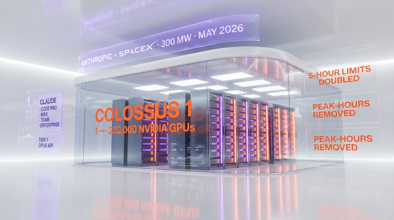 Anthropic Locks SpaceX Colossus 1: 220K GPUs and Doubled Claude Code Limits