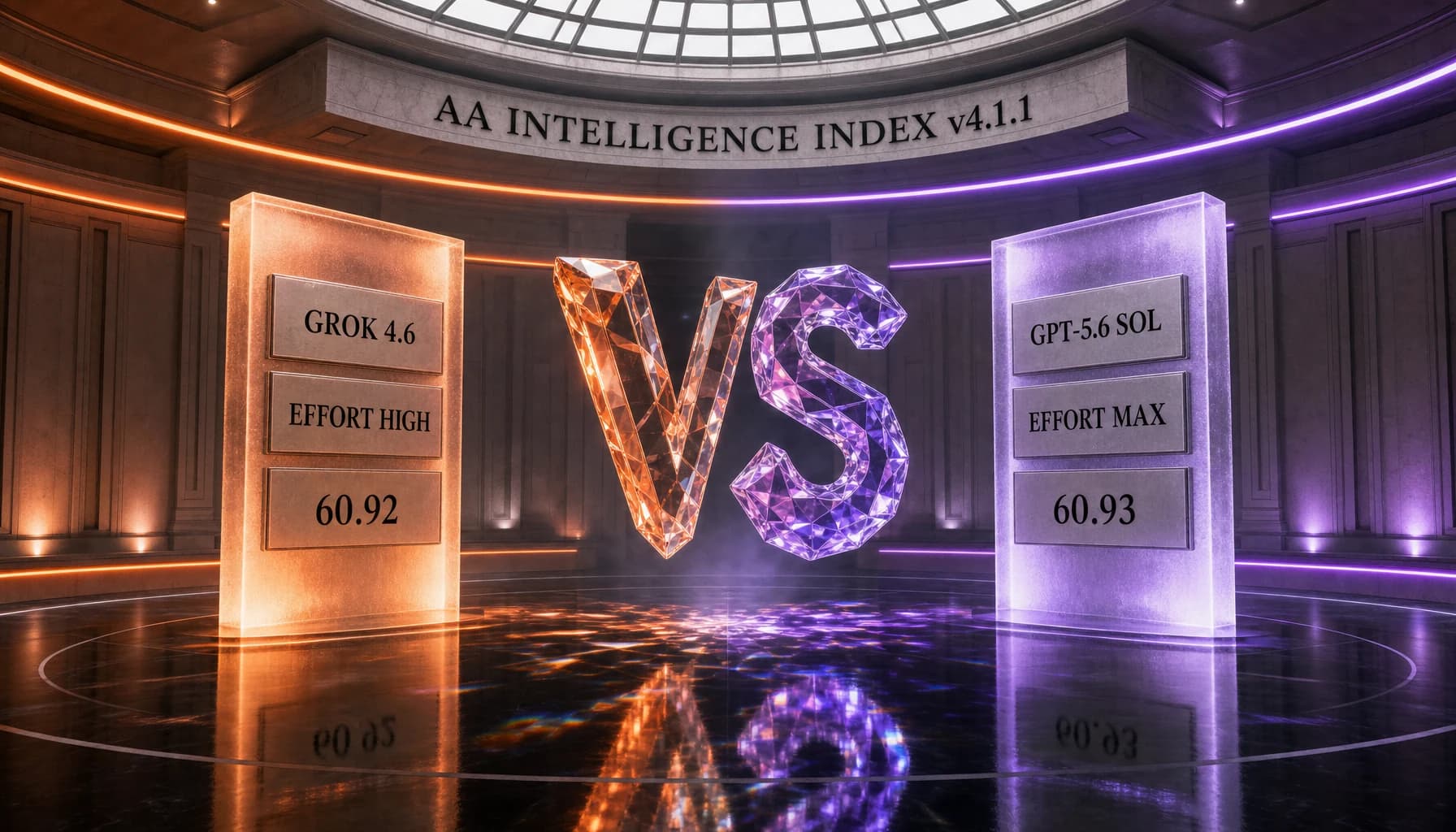 Grok 4.6 Ties GPT-5.6 Sol on the AA Intelligence Index for a Third Less per Task — and Ranks Below Grok 4.5 on LMArena